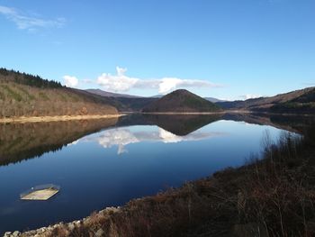 Scenic view of lake against blue sky