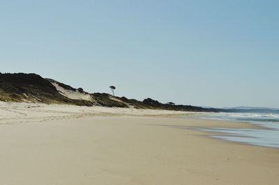 Scenic view of beach against clear sky