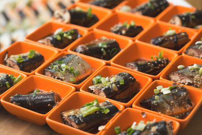 High angle view of vegetables in container