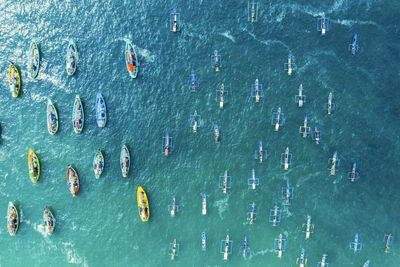 Aerial view of boats on sea