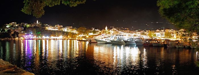 View of marina at night