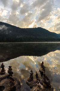 Scenic view of lake against sky during sunset