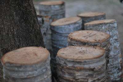 Close-up of stack of wood outdoors