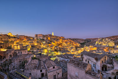 The old town of matera in southern italy at dusk