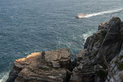 High angle view of ship in sea