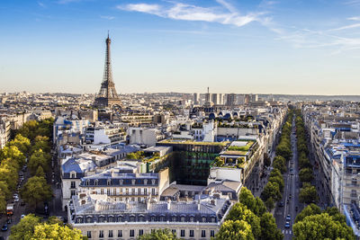 High angle view of eiffel tower and cityscape