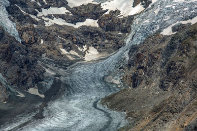 Aerial view of snow covered land