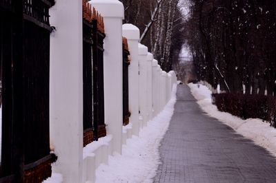 Street amidst frozen trees during winter