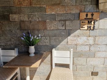 Potted plant on table against wall at home