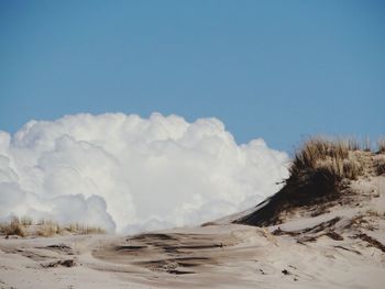 Scenic view of snow covered land against sky