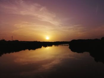 Scenic view of lake against sky during sunset