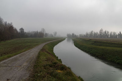 Scenic view of road by trees against sky