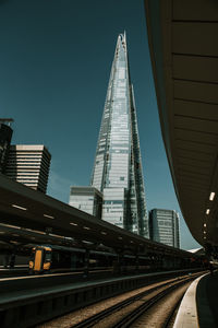 Shard london bridge by railroad station in city