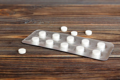 Close-up of pills on table