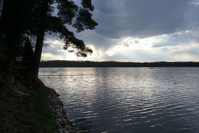Scenic view of lake against cloudy sky