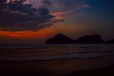 Scenic view of sea against sky at sunset