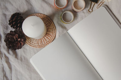 High angle view of coffee on table