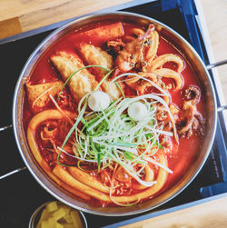 High angle view of soup in bowl