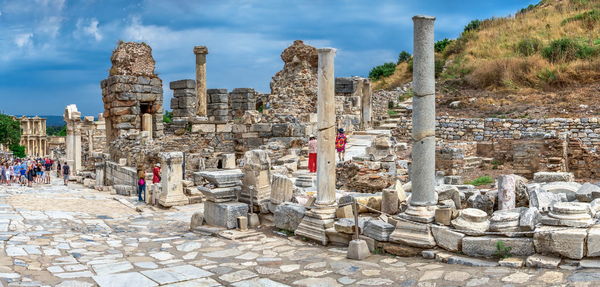 Panoramic view of old temple against sky