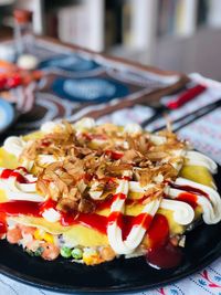 Close-up of meal served in plate