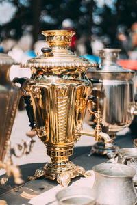 Close-up of trophy on table