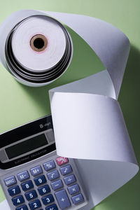 Close-up of calculator on table