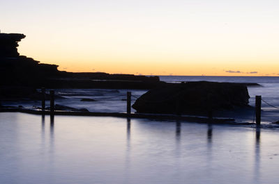 Scenic view of sea against clear sky during sunset