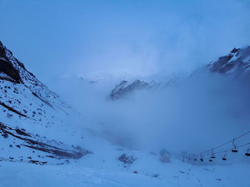 Scenic view of snow covered mountains against sky