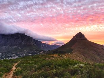 Scenic view of mountain against cloudy sky