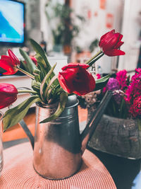 Close-up of rose bouquet on table