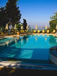 View of swimming pool against blue sky