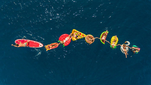 High angle view of yellow floating on water