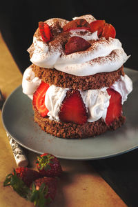 High angle view of dessert on table