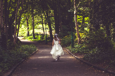 View of a bride in forest
