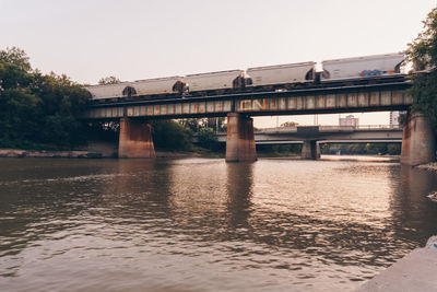 Low angle view of bridge over river against clear sky