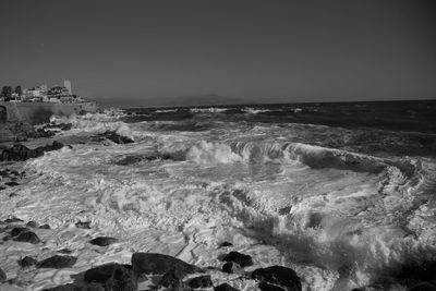 Scenic view of sea against clear sky