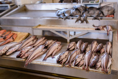 High angle view of fish for sale in market