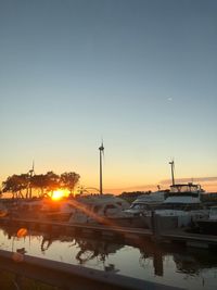 View of marina at sunset