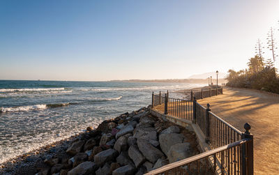 Scenic view of sea against clear sky