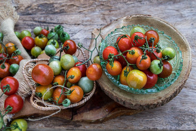 High angle view of tomatoes on table