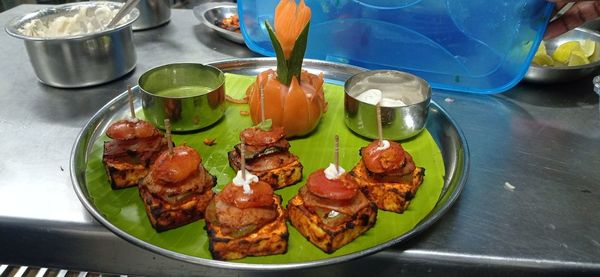 High angle view of food on table