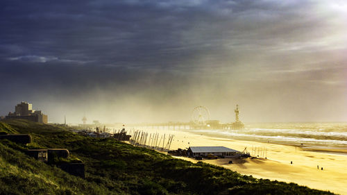 View of city against cloudy sky