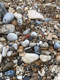 High angle view of stones on beach