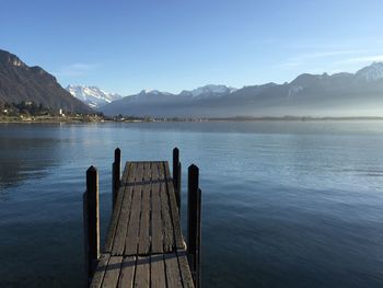 View of lake with mountains in background