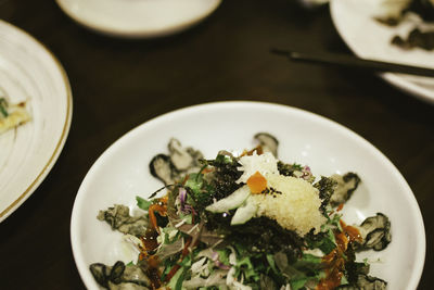 High angle view of meal served in bowl