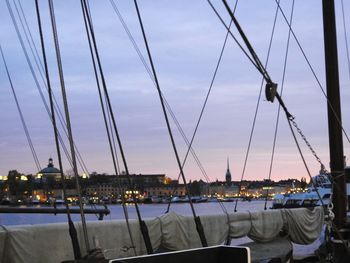 View of marina at sunset