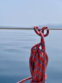 Close-up of rope tied on boat