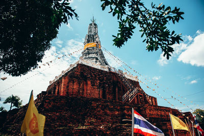 Low angle view of temple building against sky