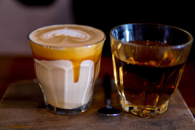 Close-up of coffee served on table