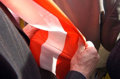 Close-up of hand holding flag